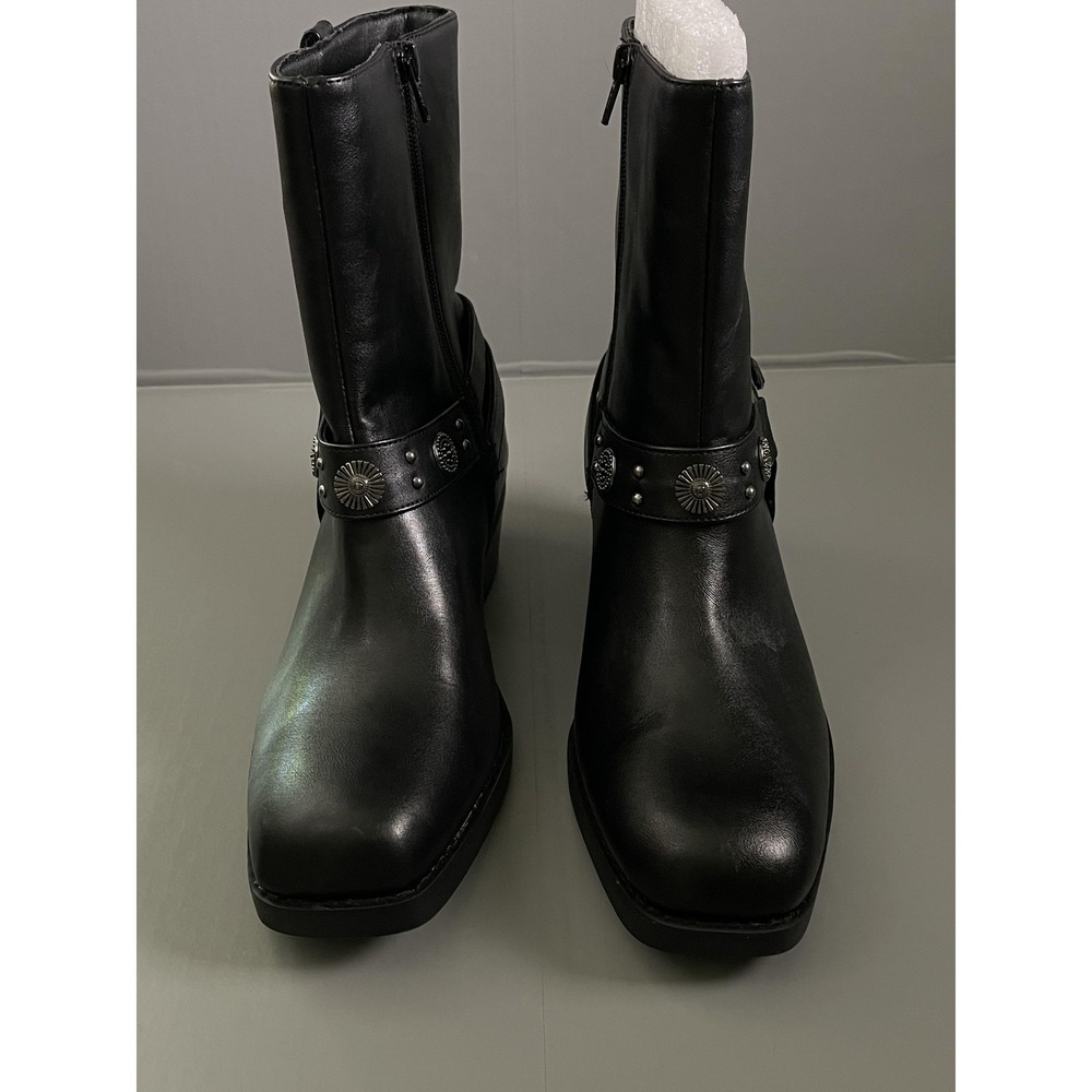 Wild Pair Boots Womens Size 8.5 Black Sherrip Biker Mid Calf Block Heel Studded - Picture 4 of 9